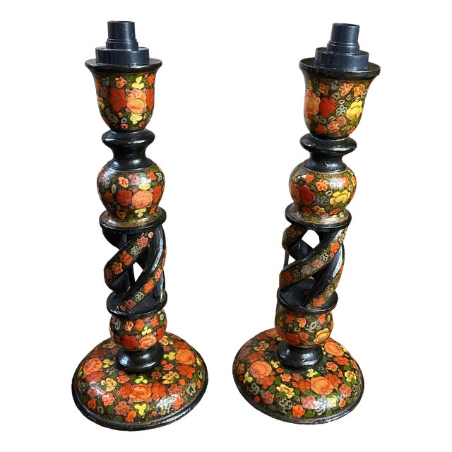 Kashmiri Lamp Bases, 1890s, Set of 2 For Sale