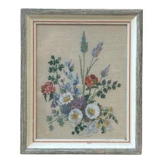 Framed Flower Embroidery For Sale