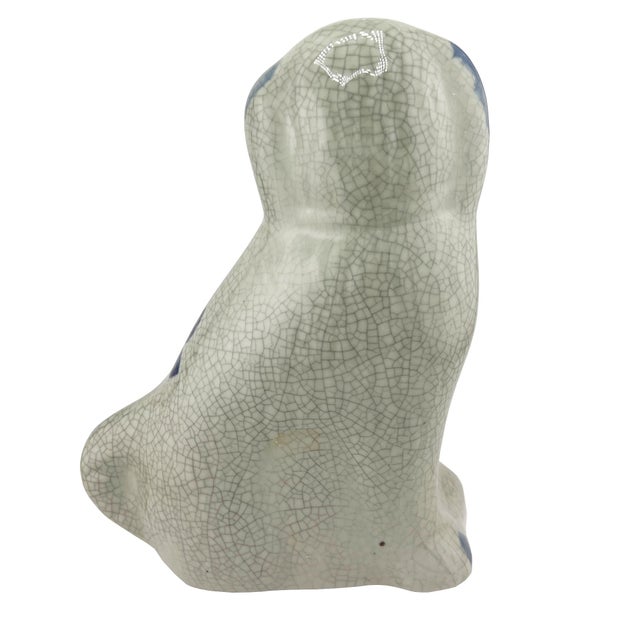Blue Delft Blue Style Crackle Glazed Staffordshire Dog Figure, Mid 20th Century Ceramic For Sale - Image 8 of 9