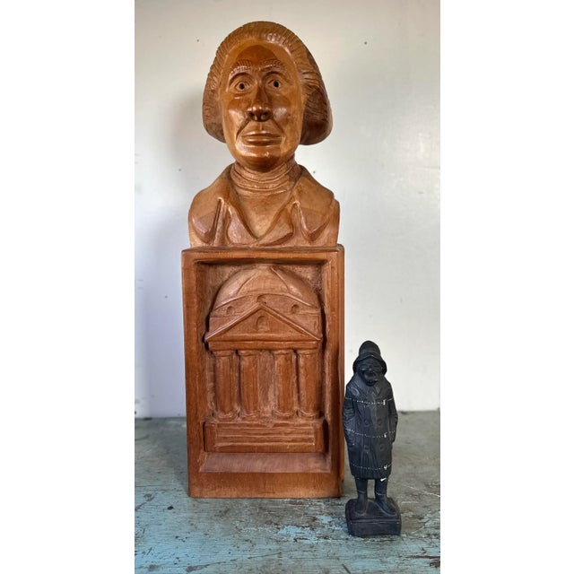 Life-Size Vintage Folk-Art Carved Wood Figurative Bust of Thomas Jefferson at University of Virginia Rotunda Sculpture For Sale - Image 9 of 13