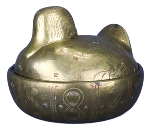 Mid 20th Century Vintage Solid Brass Duck Bird Bowl With Lid Sculpture