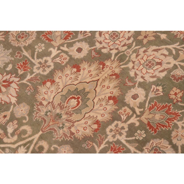 Shabby Chic Floral 1990's Pak-Persian Green/Beige Wool Rug - 5'10'' X 9'0'' For Sale - Image 3 of 9