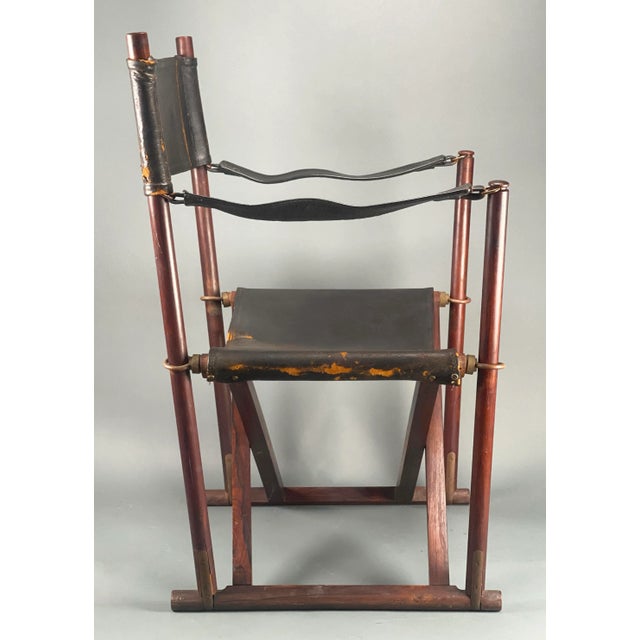 Interna Vintage 1960's Mogens Koch Mk-16 Rosewood and Leather Sling Seat Folding Safari Campaign Chair for Interna For Sale - Image 4 of 13