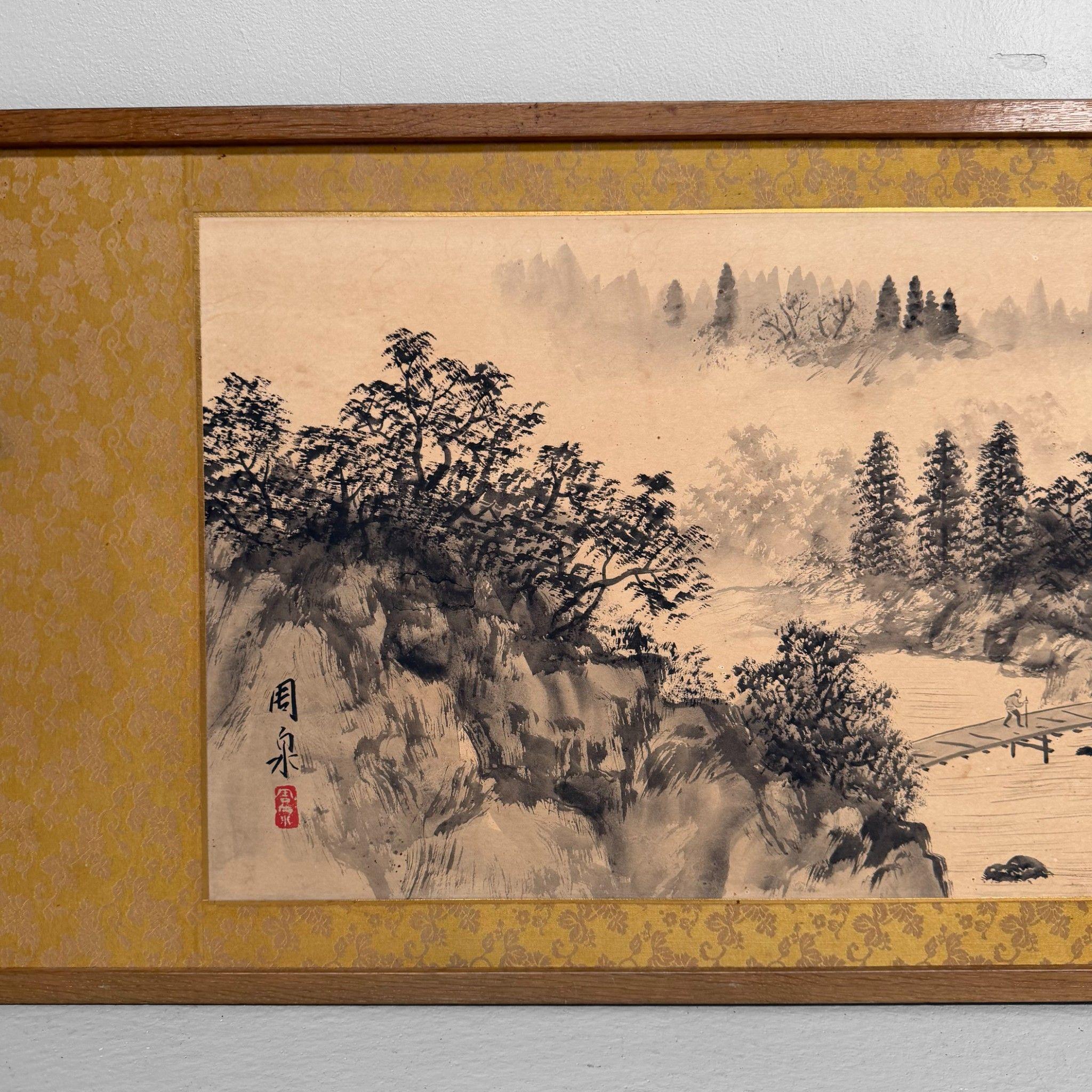 Japanese Sumi-E Landscape Panel, 1950s | Chairish