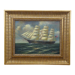 Late 20th Century H. Parker American Clipper Ship Nautical Seascape Oil Painting on Canvas 23" For Sale
