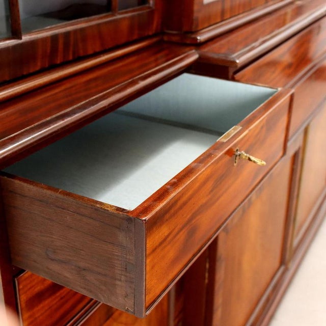 Wood Mahogany and Glass Bookcase with Flame Mahogany Veneer For Sale - Image 7 of 11