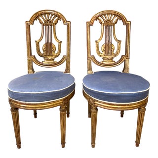 Louis XVI Style Chairs in Gilded Wood, 1930s, Set of 2 For Sale