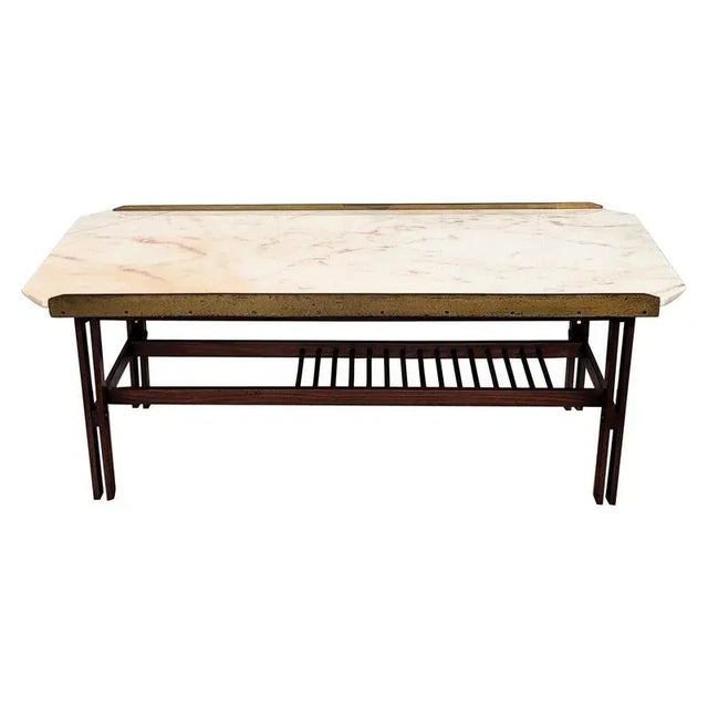 Mid-Century Modern Italian Marble Brass and Wood Cocktail Coffee Table by Milo Baughman, 1960s For Sale - Image 9 of 9