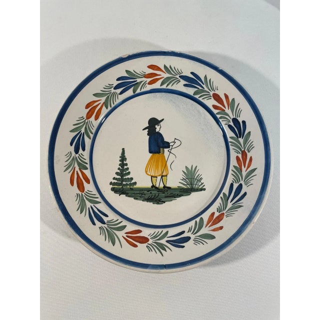 French Country 1920s French Quimper Hand Painted Plates - A Pair For Sale - Image 3 of 15