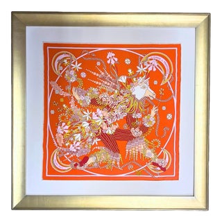 Hermes Danse Du Printemps Framed Vintage Silk Scarf 24" For Sale