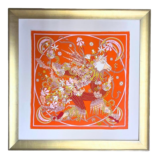 Hermes Danse Du Printemps Framed Vintage Silk Scarf 24" For Sale