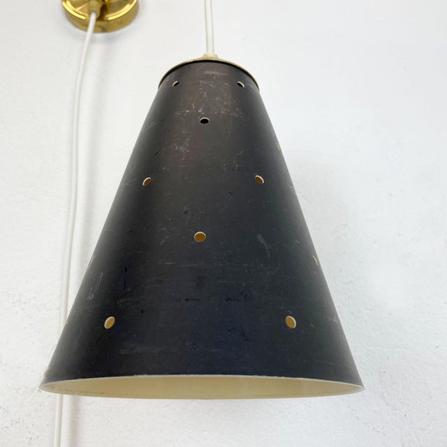 Black Minimalist Adjustable Brass Wall Hanging Light, Italy, 1960s For Sale - Image 8 of 18