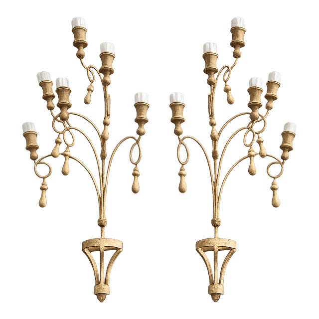 1900s Unique Light Oak French Candle Sconces - a Pair For Sale