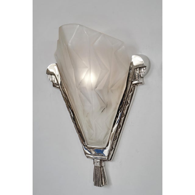 Metal French Art Deco Wall Sconces by Degue 1930 France - A Pair For Sale - Image 7 of 13