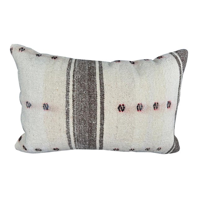 Turkish Hemp Pillow Cushion Natural Beige Brown Pillow Cushion Cover 16" x 24" For Sale