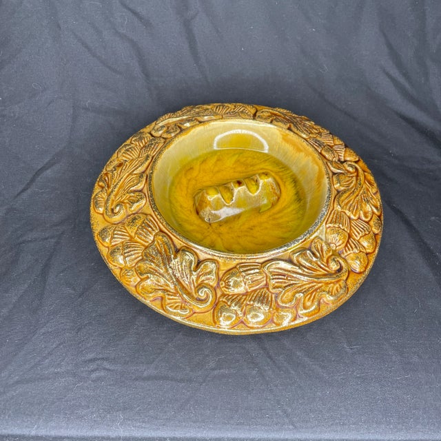 Mid-Century Modern Mid Century Gold Acorn California Original Ceramic Ashtray For Sale - Image 3 of 11