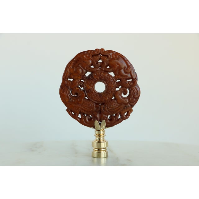 2020s Chinese Fauna Carved Stone Lamp Finial on Golden Brass Hardware For Sale - Image 5 of 7