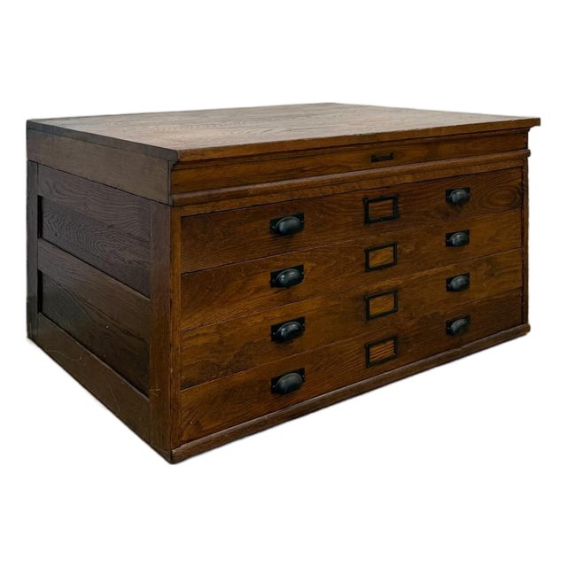 Antique Hamilton Printing Cabinet, Four Drawer Dark Oak Wood Dresser Collectable For Sale