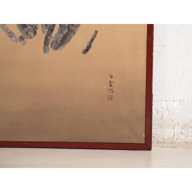 Antique Japanese Two-Panel Screen on Gold Ground, 1920 For Sale - Image 4 of 11