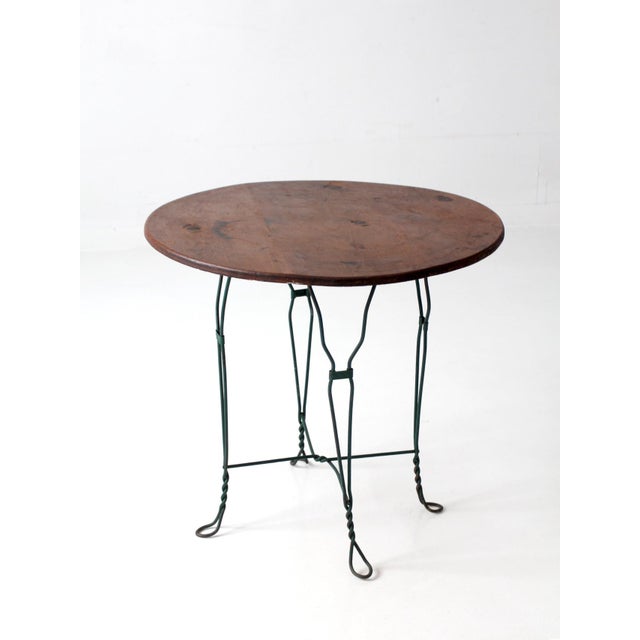 Vintage Mid-Century Wrought Iron Bistro Table With Wood Top For Sale - Image 12 of 13