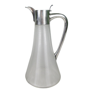 Early 20th Century Art Deco German 800 Silver and Ribbed Glass Carafe Decanter Claret Pitcher