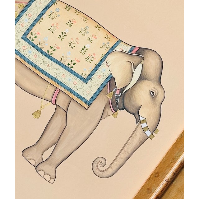 Original Hand-Painted Mughal Elephant in a Vintage Frame For Sale - Image 4 of 4
