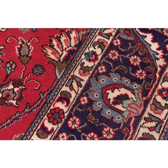 1980s Shabby Chic Tabriz Red/Blue Wool Rug - 9'10'' X 12'5'' For Sale - Image 5 of 10