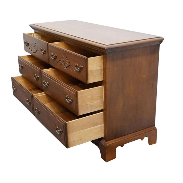Late 20th Century Broyhill Furniture Penn Colony Solid Cherry Early American Colonial 54" Double Dresser 2600-22 For Sale - Image 5 of 14