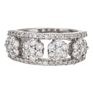 1.35ct Diamond Cluster Ring Sz 6.5 Estate 14k White Gold Band Flowers Jewelry For Sale