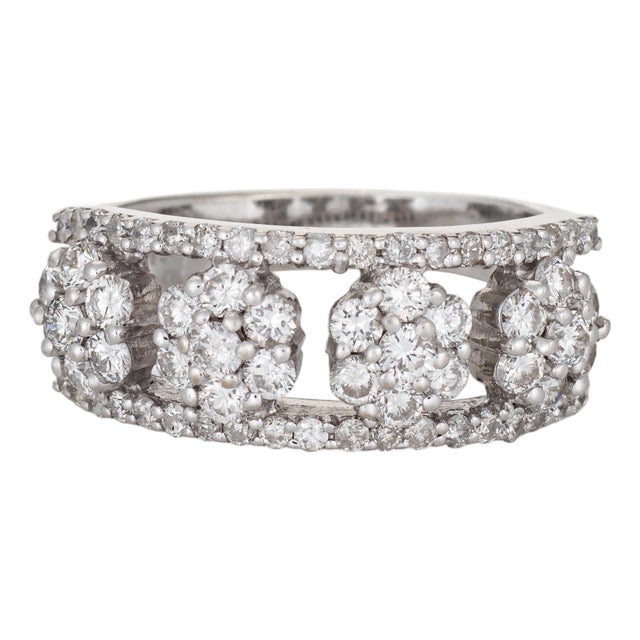 1.35ct Diamond Cluster Ring Sz 6.5 Estate 14k White Gold Band Flowers Jewelry For Sale