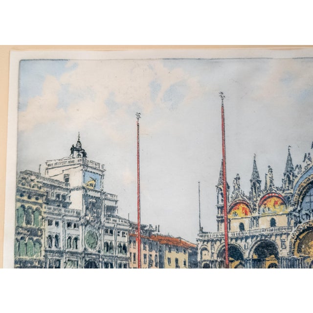 Gray 20th Century Colored Aquatint Etching of St. Mark's Square Venice, Signed For Sale - Image 8 of 14