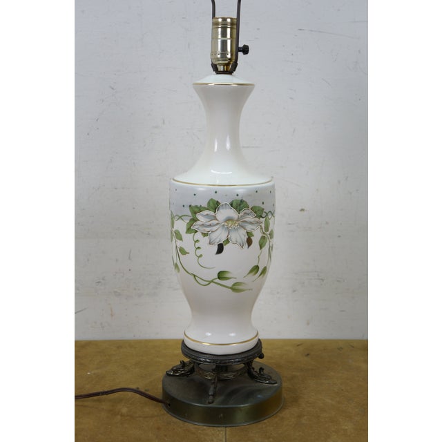 Antique Floral Porcelain Brass Dolphin Delphin Vase Urn Table Lamp 32" For Sale - Image 10 of 13