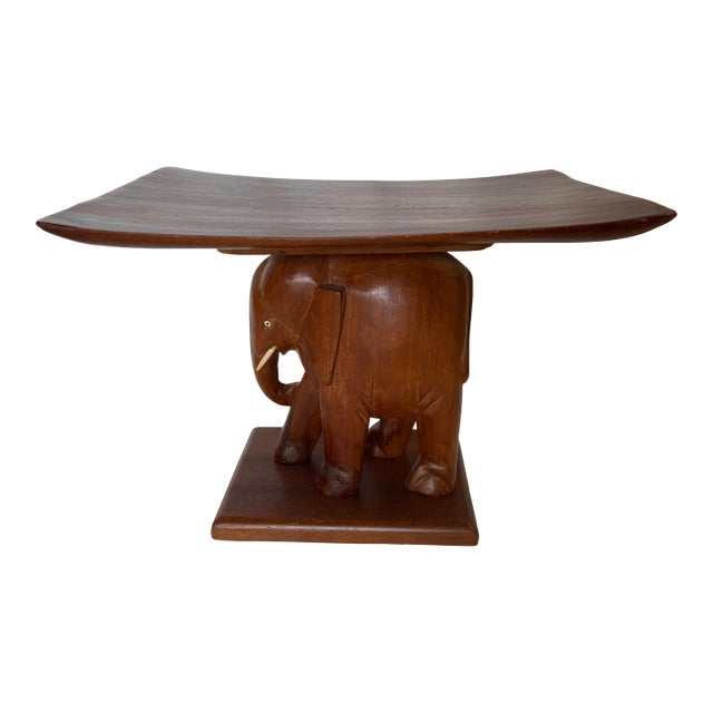 Hand Carved Wood Elephant Stole/Seat For Sale