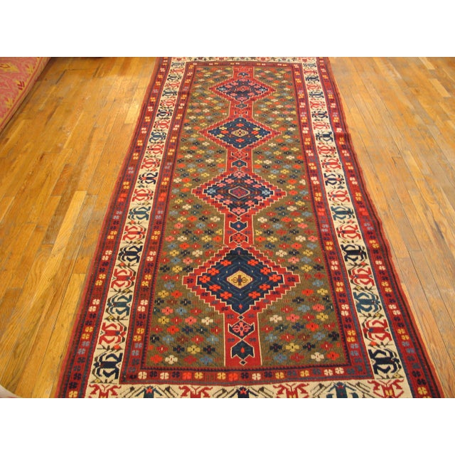 Late 19th Century S. Caucasian Carpet ( 4' x 9'6" - 122 x 290 ) Antique Caucasian Russia Knotted Rug, Circa Date: 1890s....