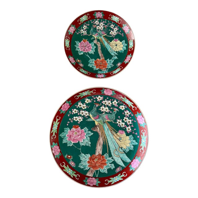 Japanese Gold Imari Porcelain Charger Plates Set 14" & 18" Phoenix and Peony For Sale