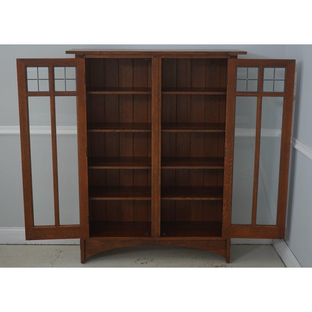 Mission Stickley Mission Oak Leaded Glass Door Bookcase For Sale - Image 3 of 15