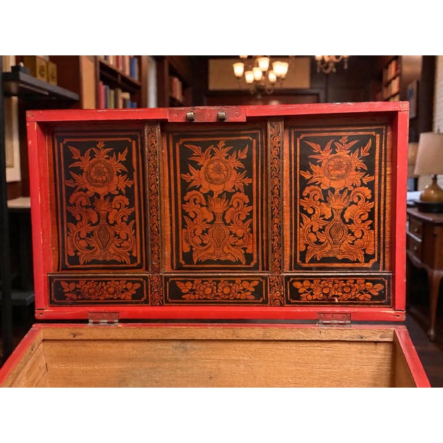 Early 19th-Century, Southern German/Alpine, Painted Locking Document Chest With Bell-Lock & Interior Lid Compartments For Sale - Image 6 of 14