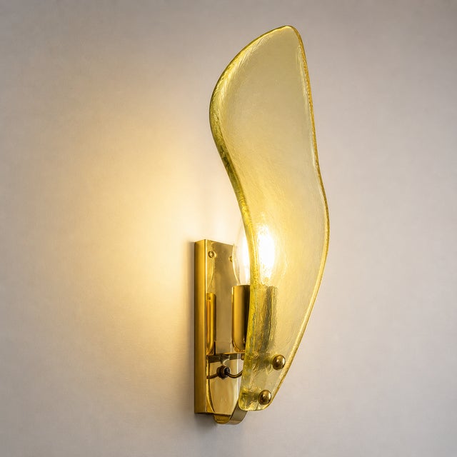 Modern Italian Champagne Sanded Leaf Murano Glass Wall Sconces, 4-Piece Set For Sale - Image 6 of 9