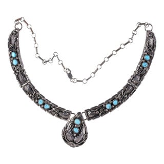 Navajo Sterling/Turquoise necklace For Sale