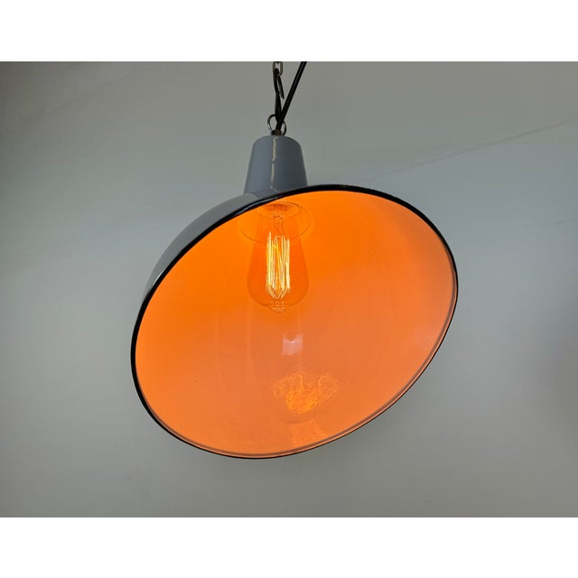 Industrial Grey Enamel Factory Pendant Lamp, 1960s For Sale - Image 18 of 18