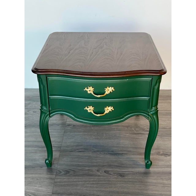 Pair of Provincial Green Nightstands With Walnut Tops For Sale In Miami - Image 6 of 12