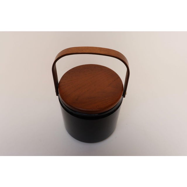 Mid Century Modern Black Vinyl and Teak Insulated Ice Bucket by Georges Briard For Sale - Image 9 of 18