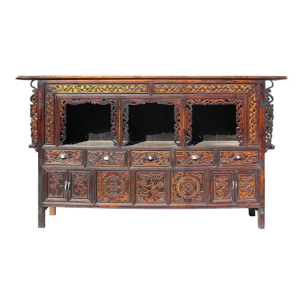 Chinese Vintage Carved Wood Altar Table Cabinet Chairish