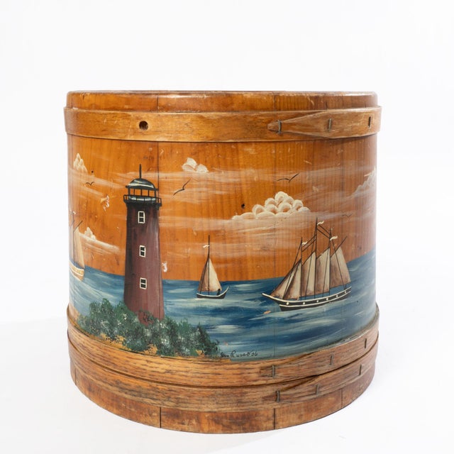 Mid 20th Century Primitive Bucket With Hand Painted Seascape Scene For Sale - Image 4 of 7