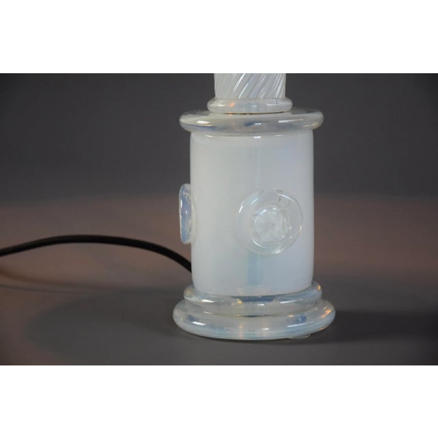 White Smoked Glass Table Lamp with Aquamarine Shade For Sale - Image 11 of 13