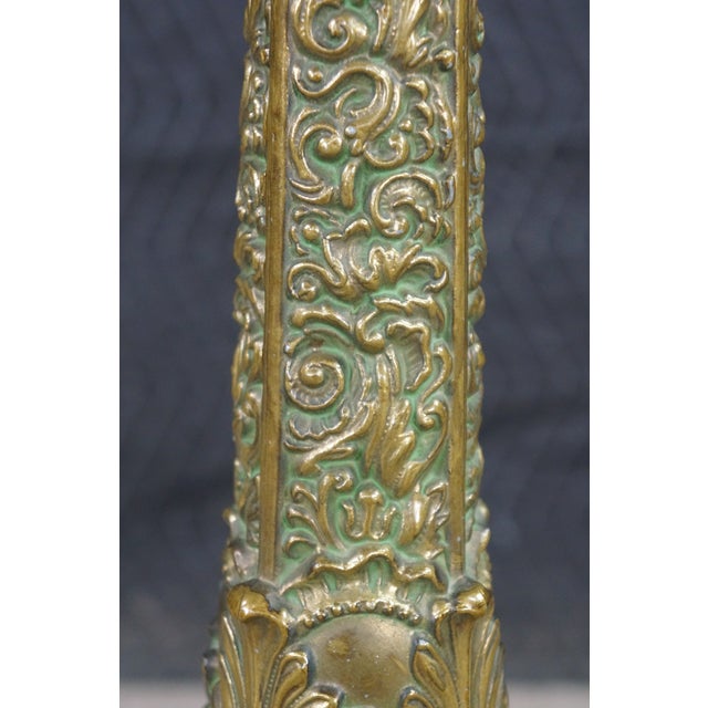Vintage Gilt Bronze Neoclassical Corinthian Column Table Lamp Verdigris Patina For Sale - Image 12 of 16