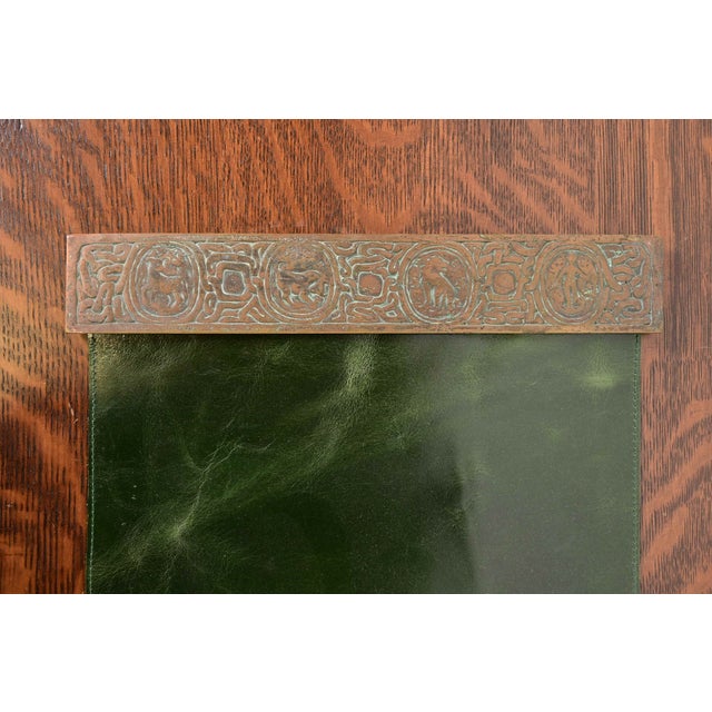 Early 20th Century Tiffany Studios New York Zodiac Bronze Blotter Ends With Leather Desk Blotter For Sale - Image 5 of 11