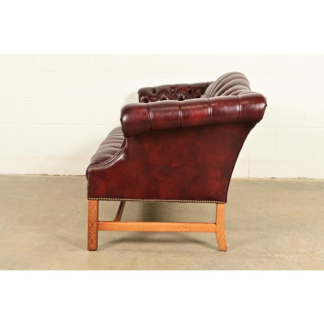 Hancock and Moore Style Vintage Chippendale Tufted Oxblood Leather Camelback Chesterfield Sofa, Circa 1980s For Sale - Image 11 of 14