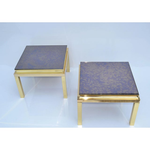 Maison Jansen Pair, Guy Lefevre for Maison Jansen Polished Brass Side End Tables Mirrored Top For Sale - Image 4 of 13