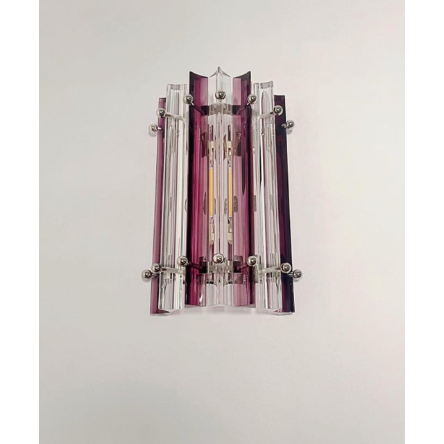 Vintage Clear and Amethyst Triedri Murano Glass Column Model Wall Sconces, Set of 2 For Sale - Image 15 of 15